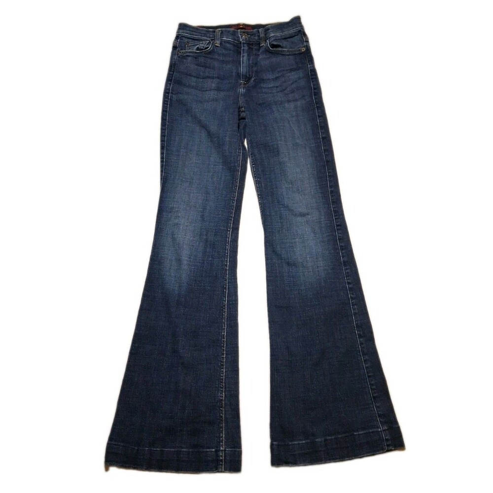 7 For All Mankind Sz 26 Ginger Blue Dark Wash Mid Rise Flared Wide Leg Jeans
